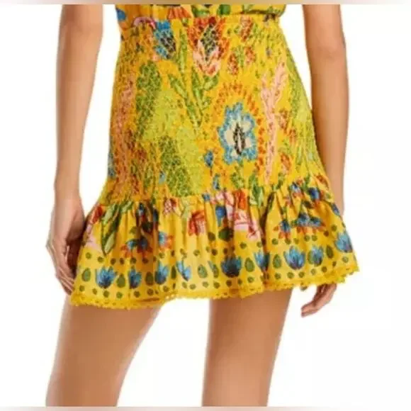 FARM RIO Summer Garden Dream Yellow Multi Floral Ruffled Mini Skirt XL, NWT - Picture 3 of 11